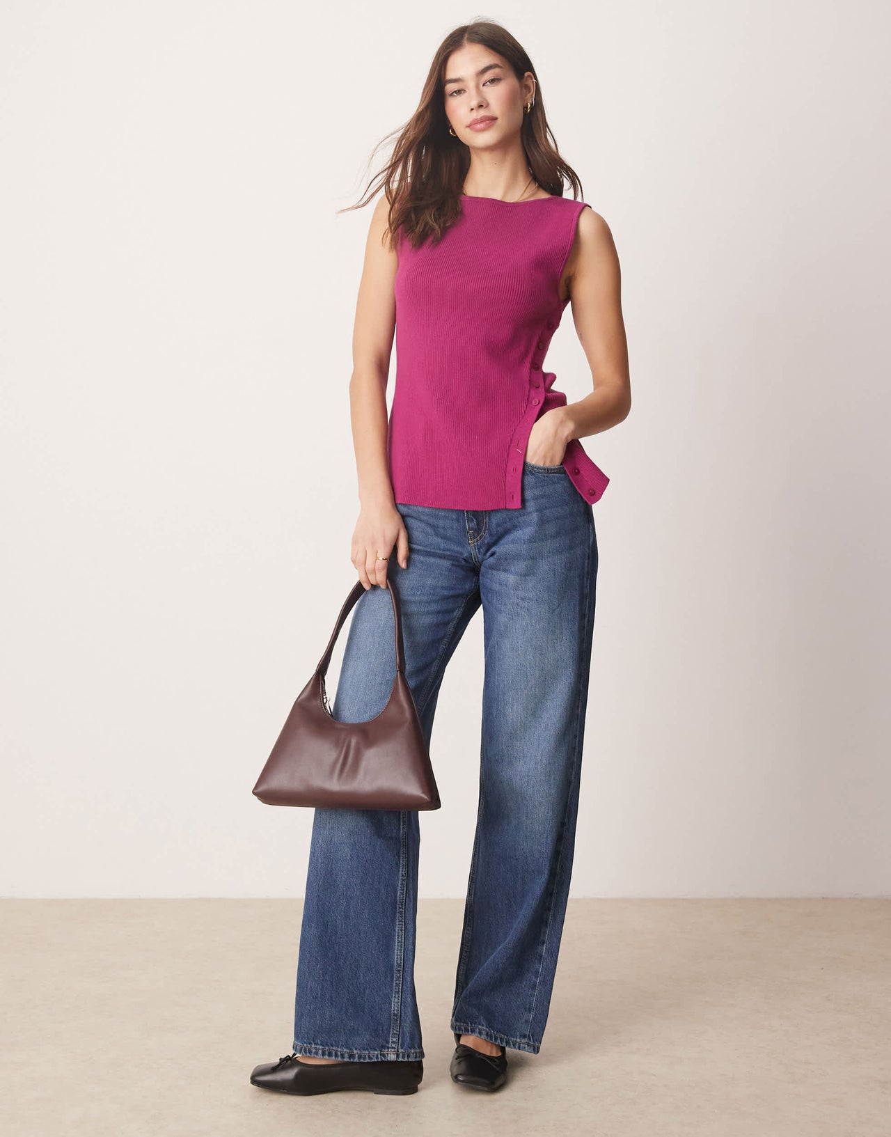 Abercrombie & Fitch asymmetric knit tank top in magenta pink