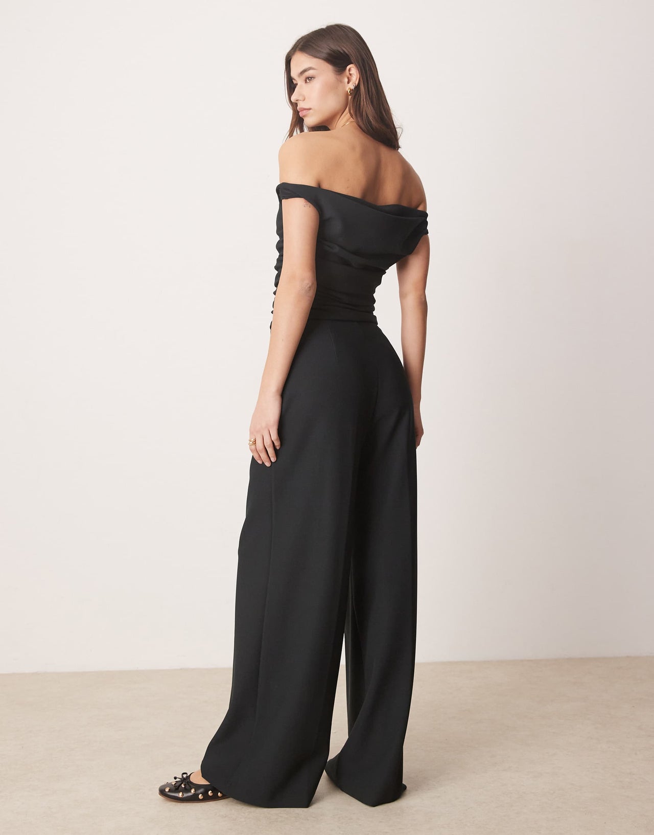 Abercrombie & Fitch off the shoulder draped jumpsuit in black
