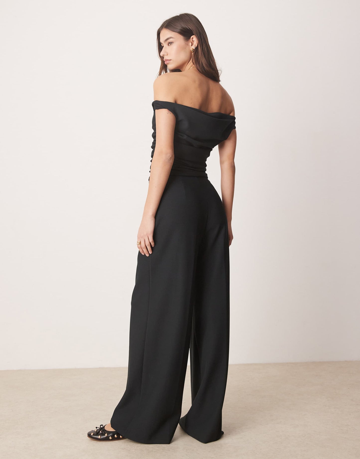 Abercrombie & Fitch off the shoulder draped jumpsuit in black