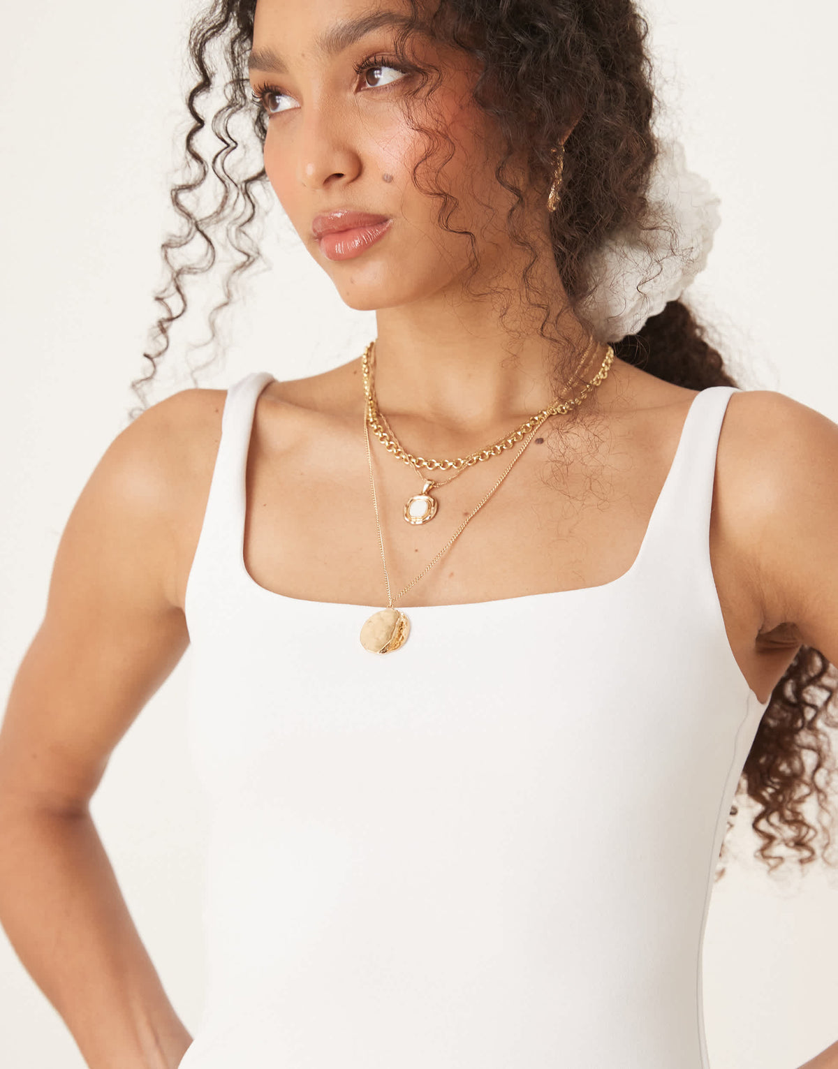 Abercrombie & Fitch drop waist bubble midi dress in white