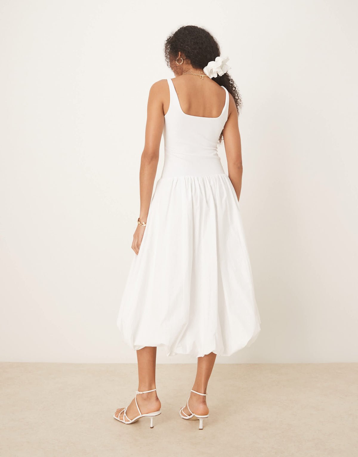 Abercrombie & Fitch drop waist bubble midi dress in white