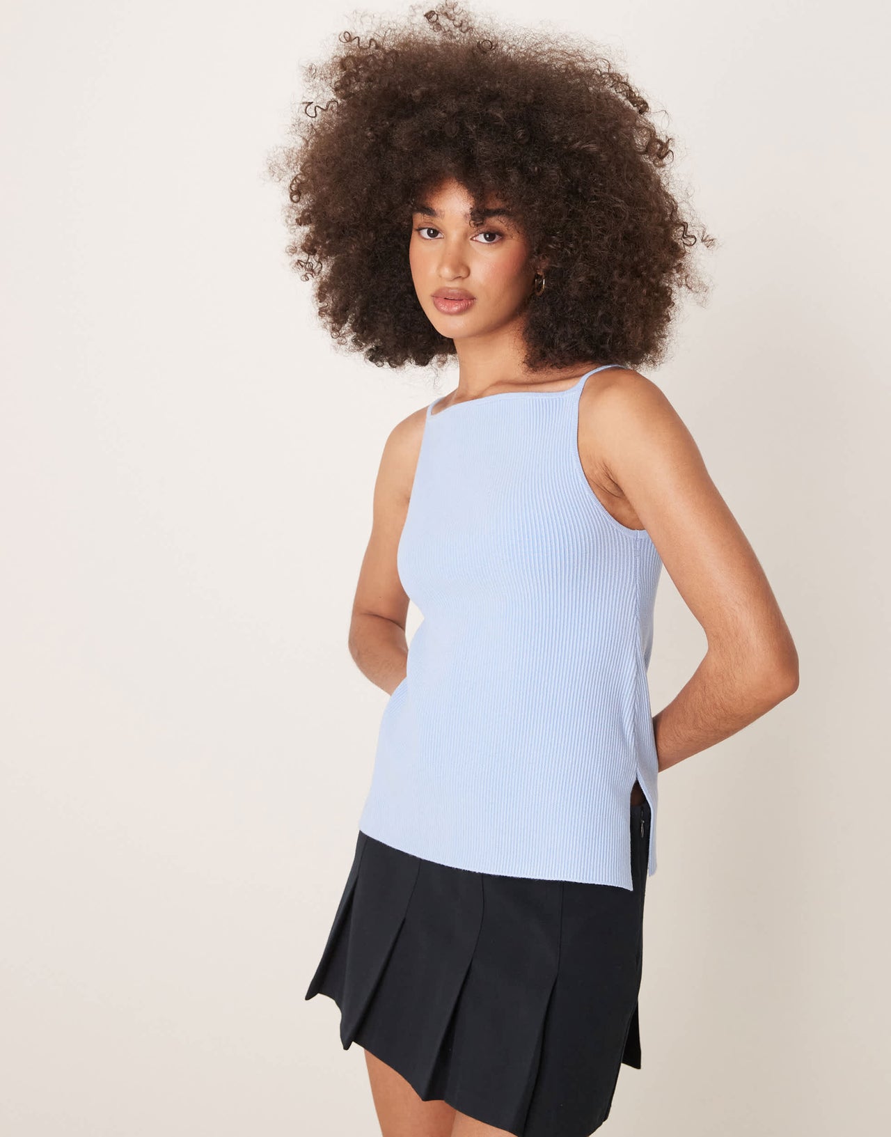 Abercrombie & Fitch high neck knitted tank top with side slits in blue