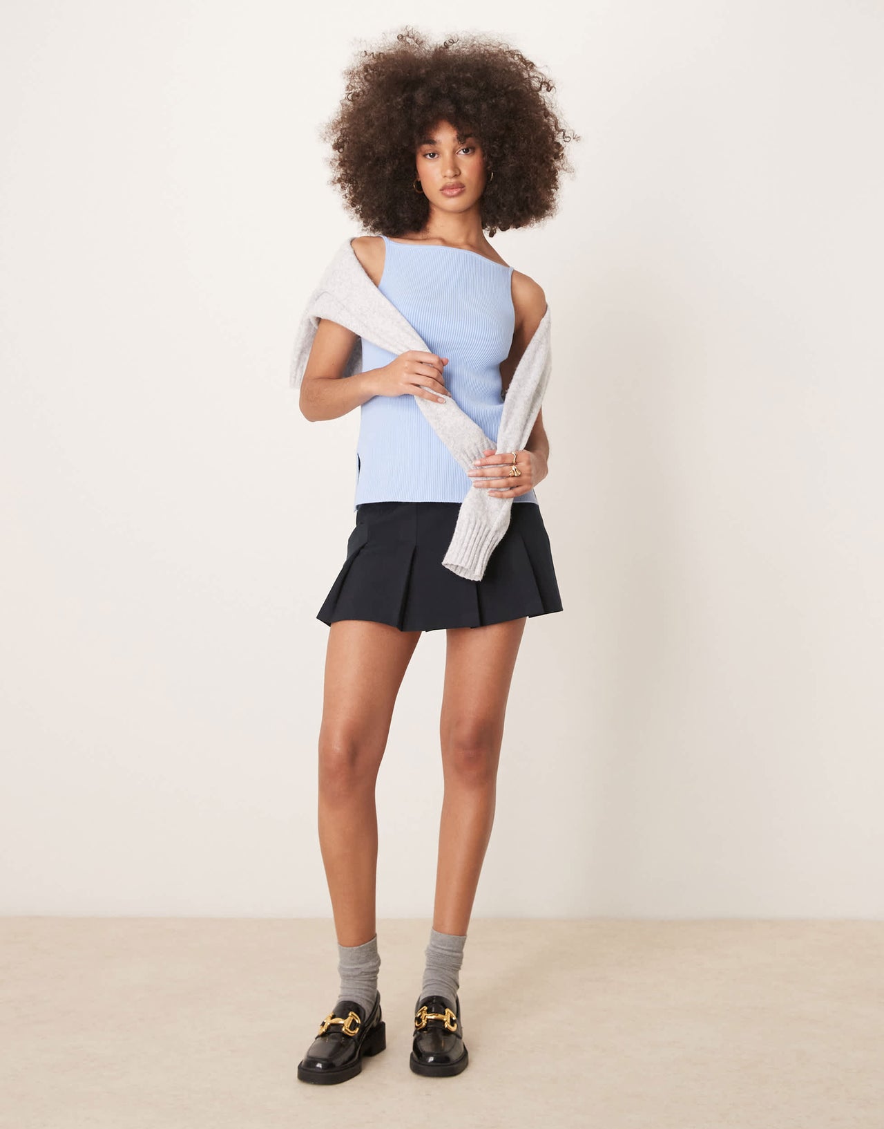 Abercrombie & Fitch high neck knitted tank top with side slits in blue