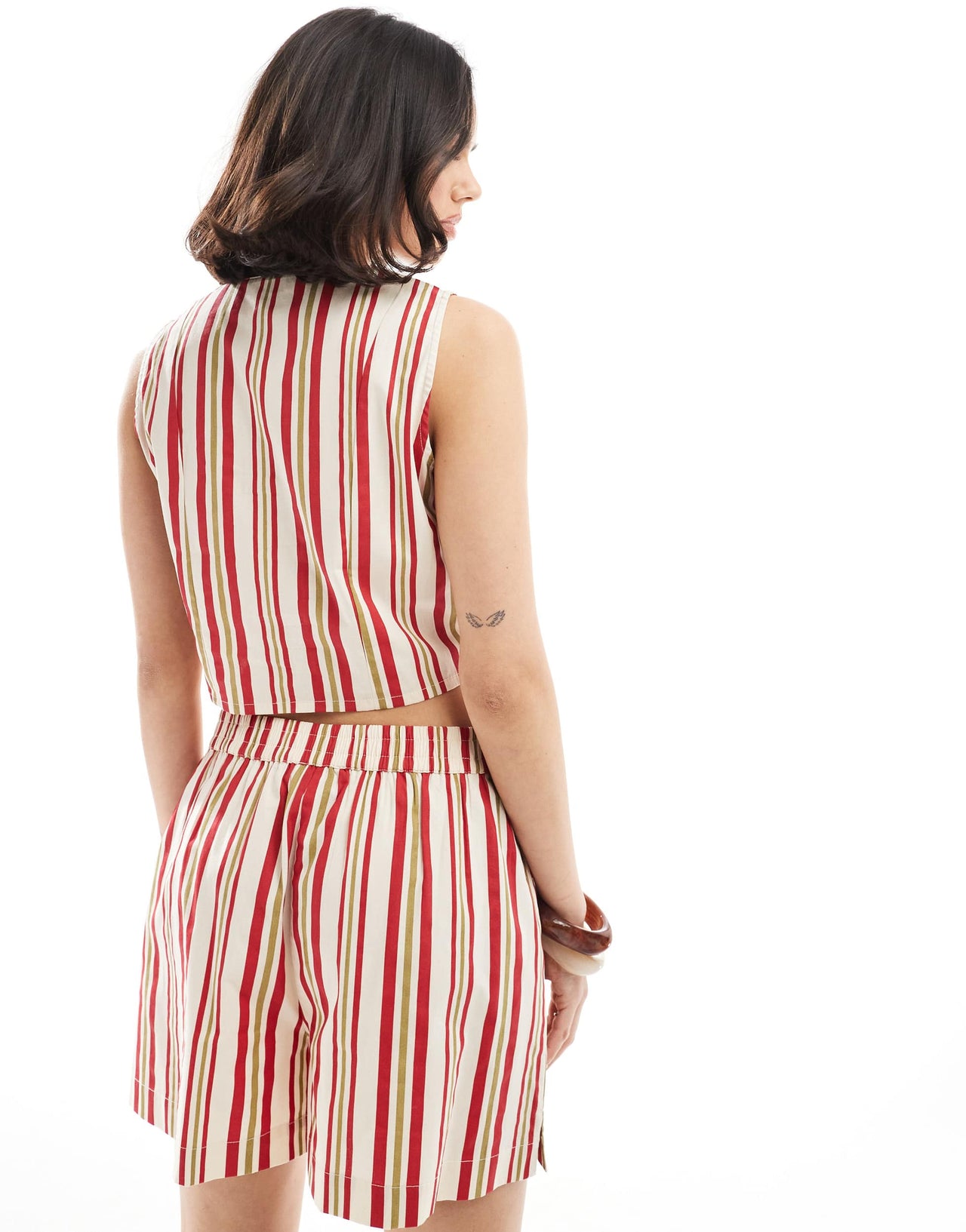 Wednesday's Girl tie detail striped co-ord waistcoat top in multi
