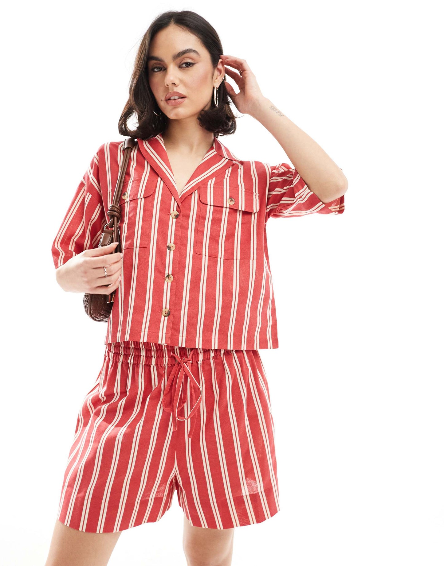Wednesday's Girl striped boxy shirt co-ord in red