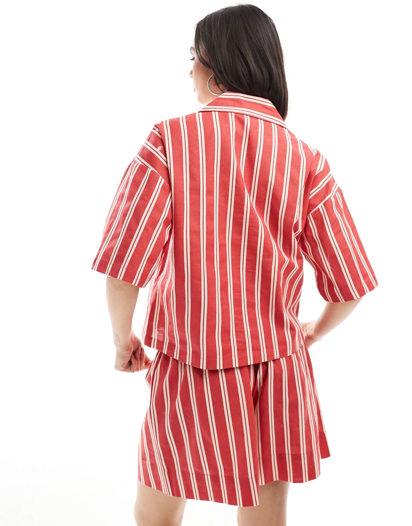 Wednesday's Girl striped boxy shirt co-ord in red