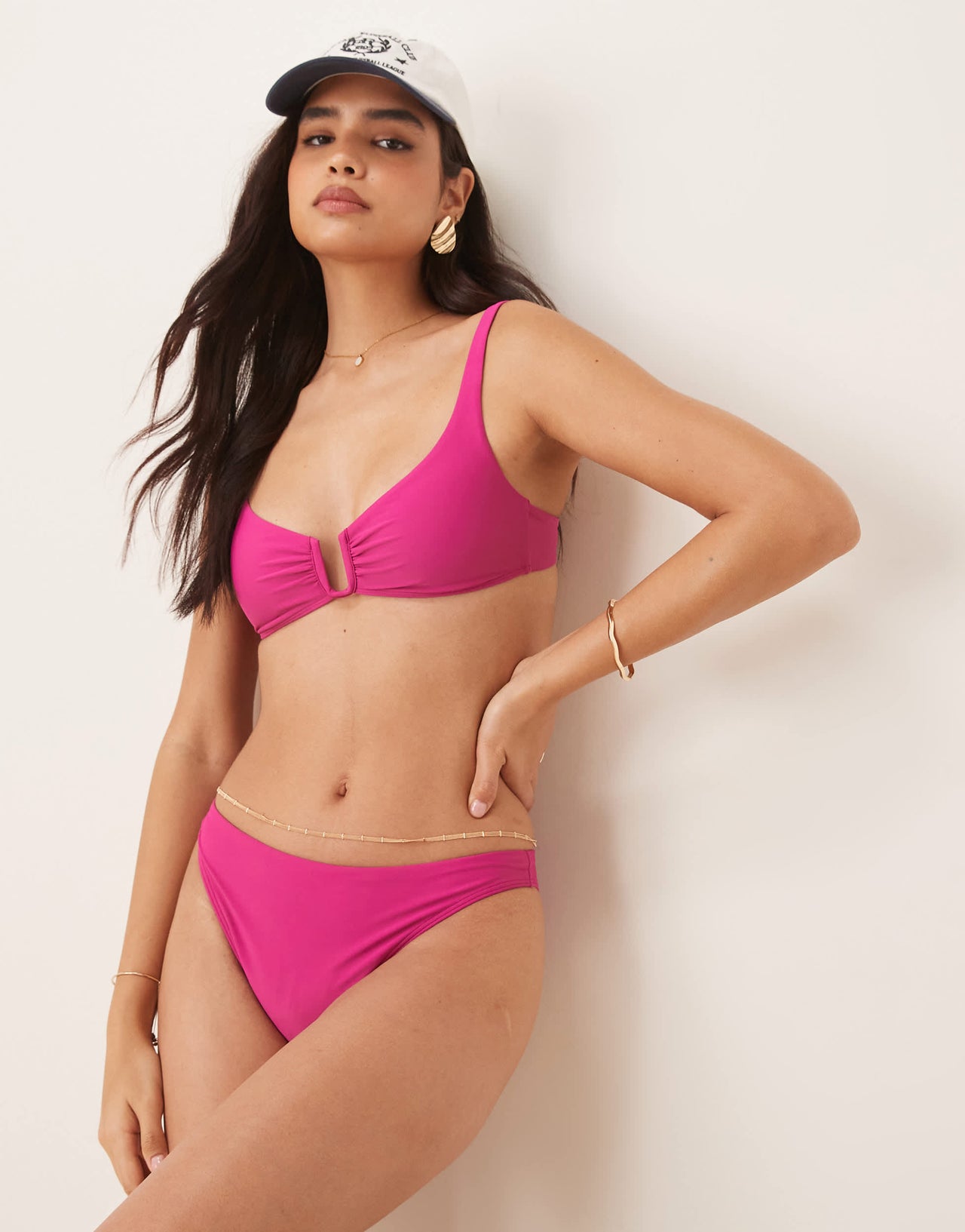 Abercrombie & Fitch cheeky tie side bikini bottom co-ord in raspberry