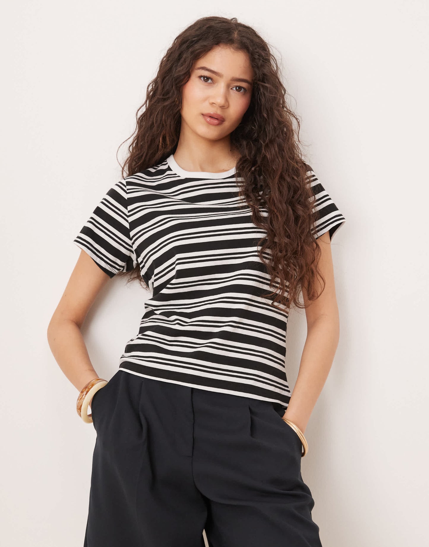 Abercrombie & Fitch short sleeve skimming tee in black stripe