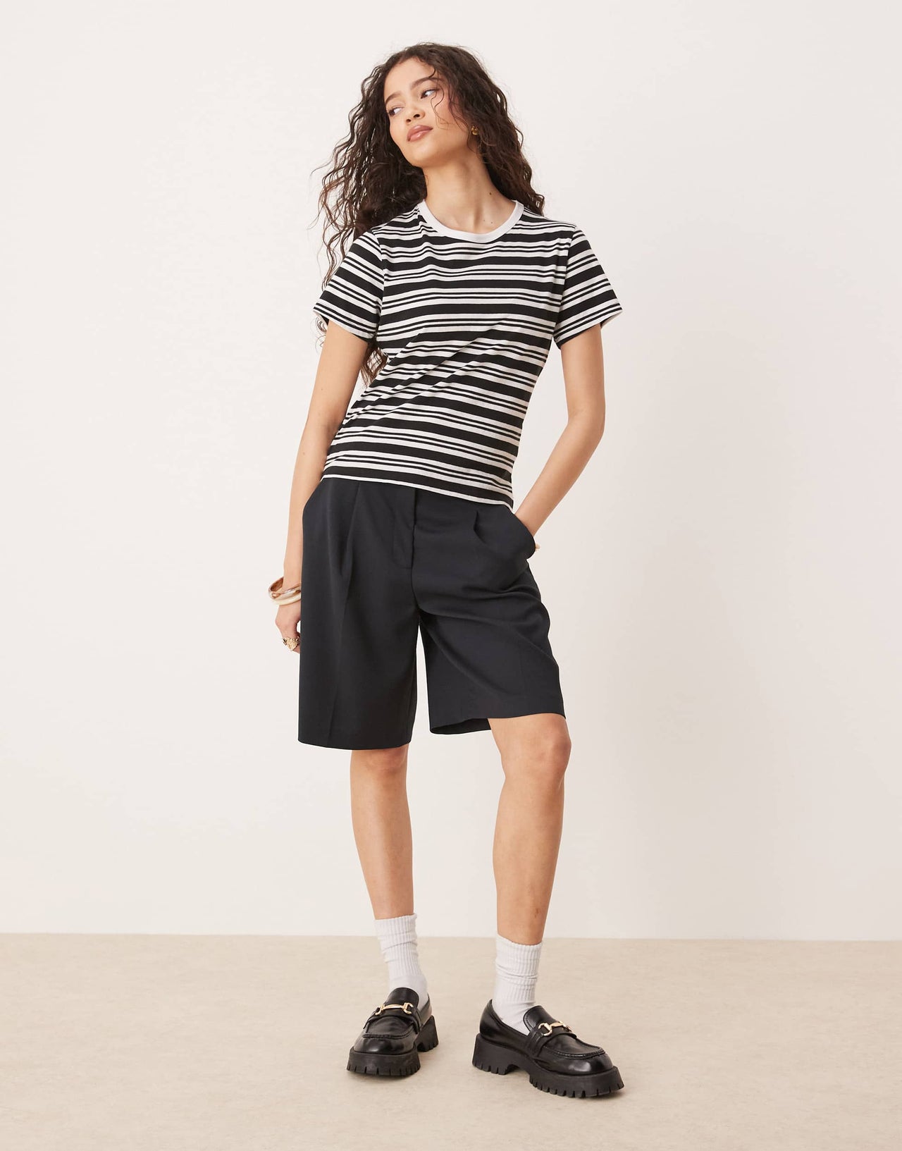 Abercrombie & Fitch short sleeve skimming tee in black stripe