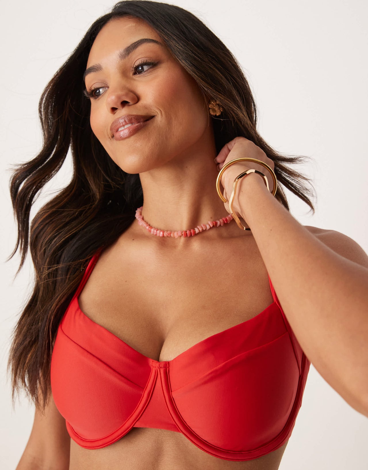 Abercrombie & Fitch curve wide strap bikini top co-ord in red