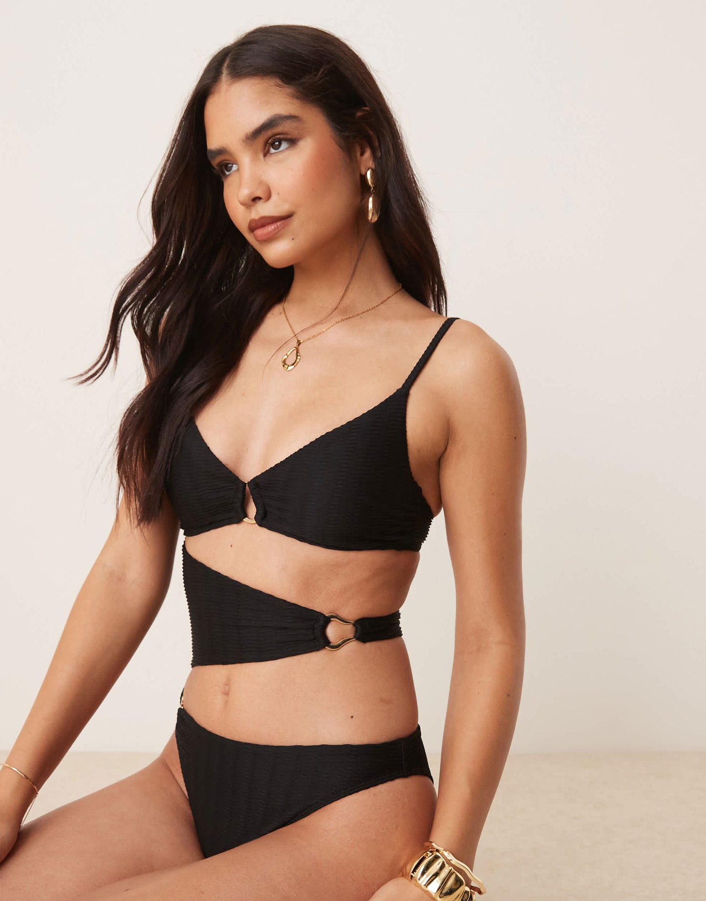 Abercrombie & Fitch cut out ring detail swimsuit in black