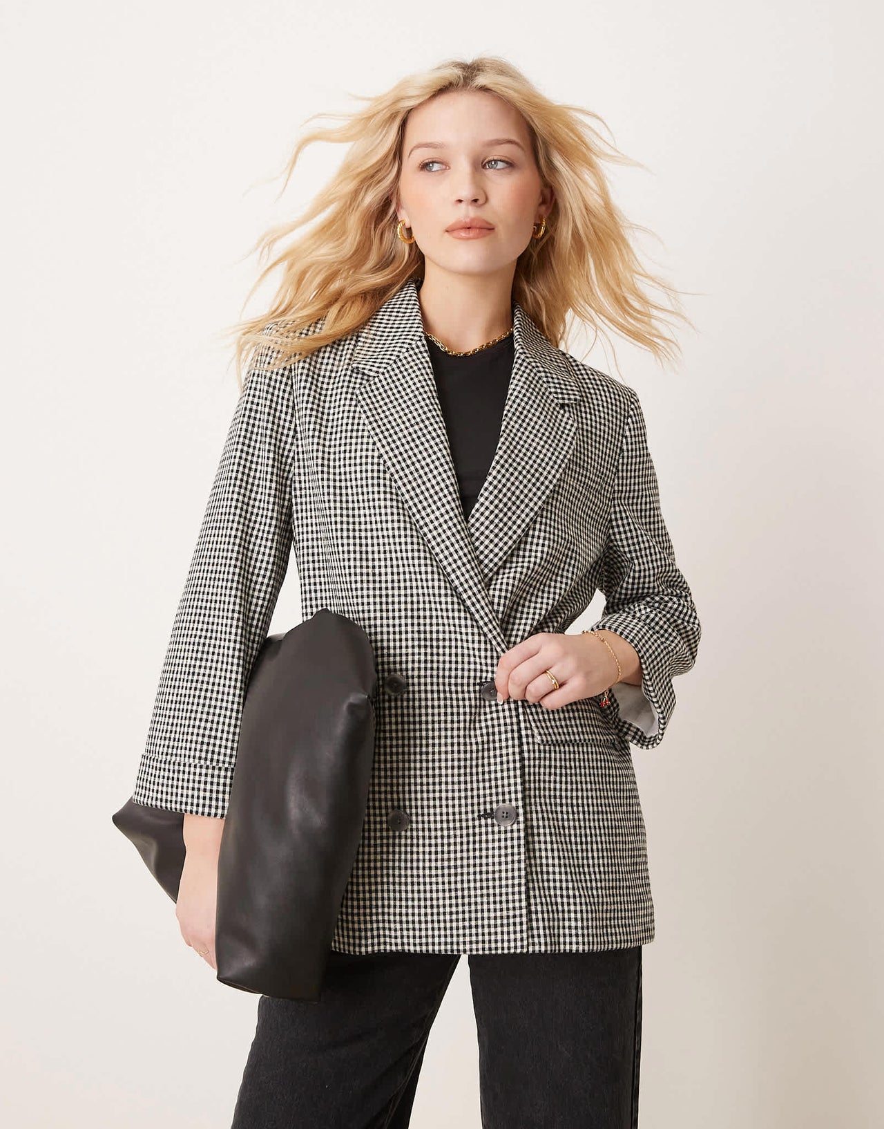 Abercrombie & Fitch slouchy double breasted blazer in black gingham