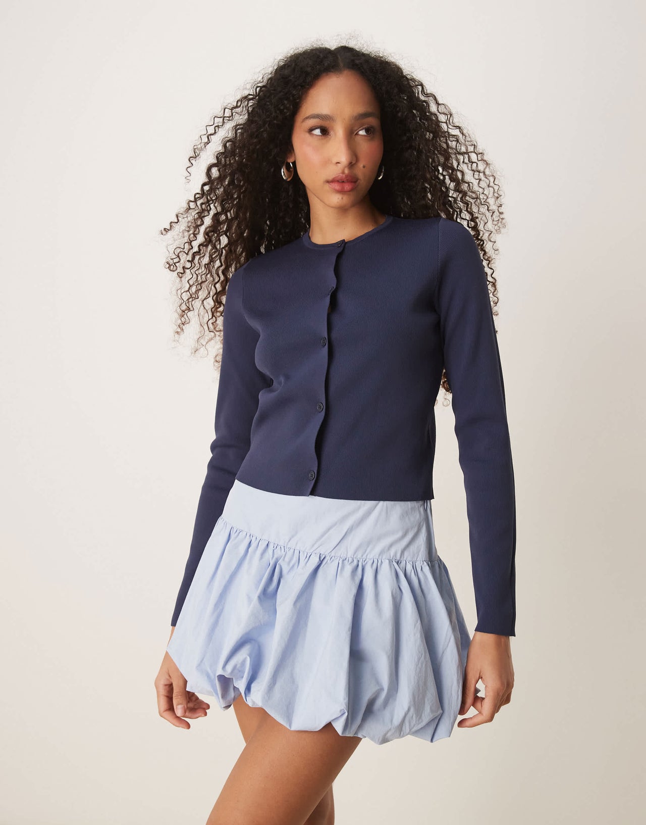 Abercrombie & Fitch mid rise drop waist bubble mini skort in blue