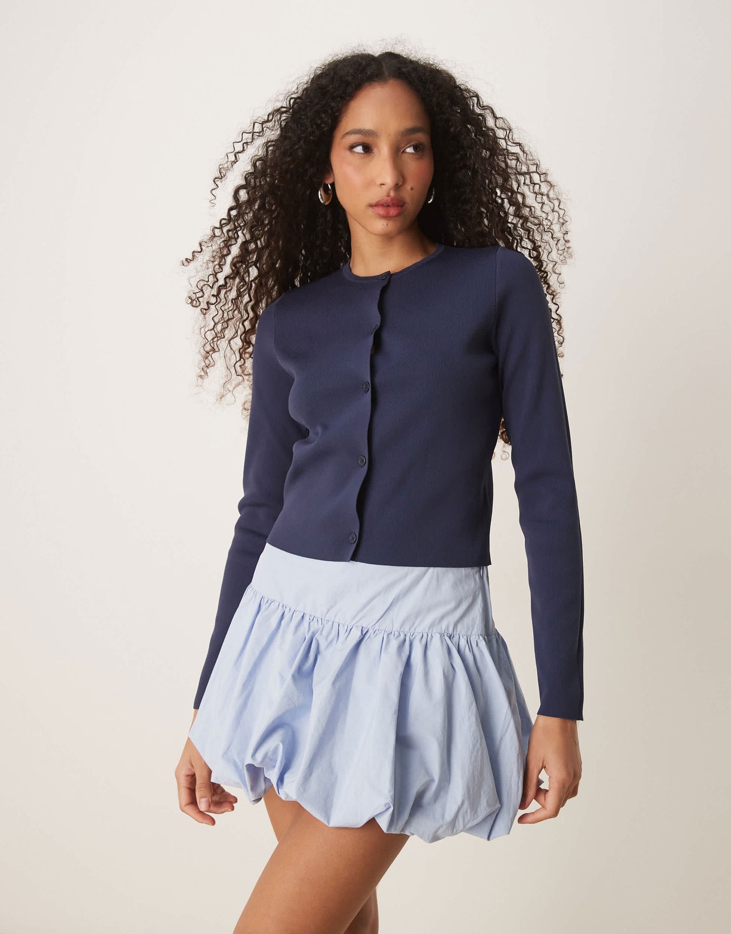 Abercrombie & Fitch mid rise drop waist bubble mini skort in blue
