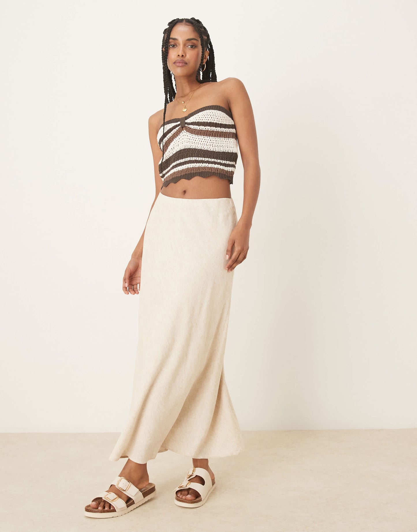 Abercrombie & Fitch mid rise linen maxi skirt in oatmeal