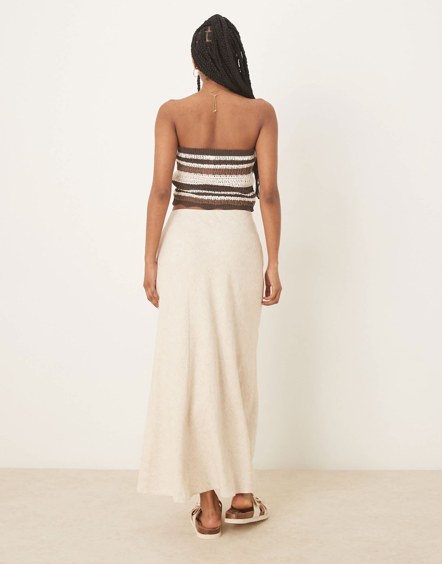 Abercrombie & Fitch mid rise linen maxi skirt in oatmeal