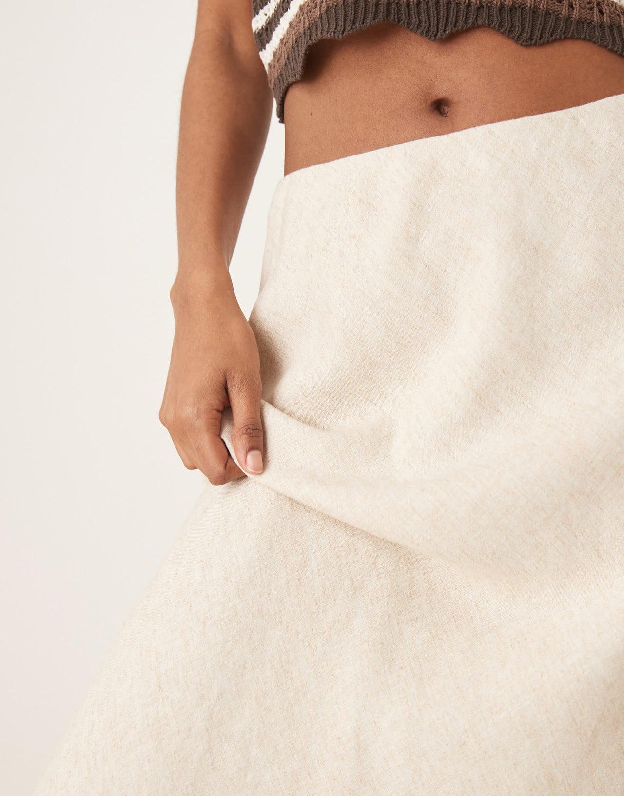 Abercrombie & Fitch mid rise linen maxi skirt in oatmeal