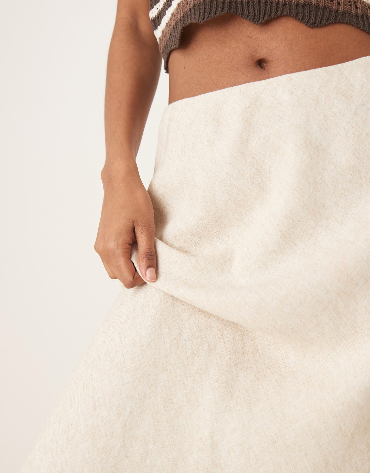 Abercrombie & Fitch mid rise linen maxi skirt in oatmeal