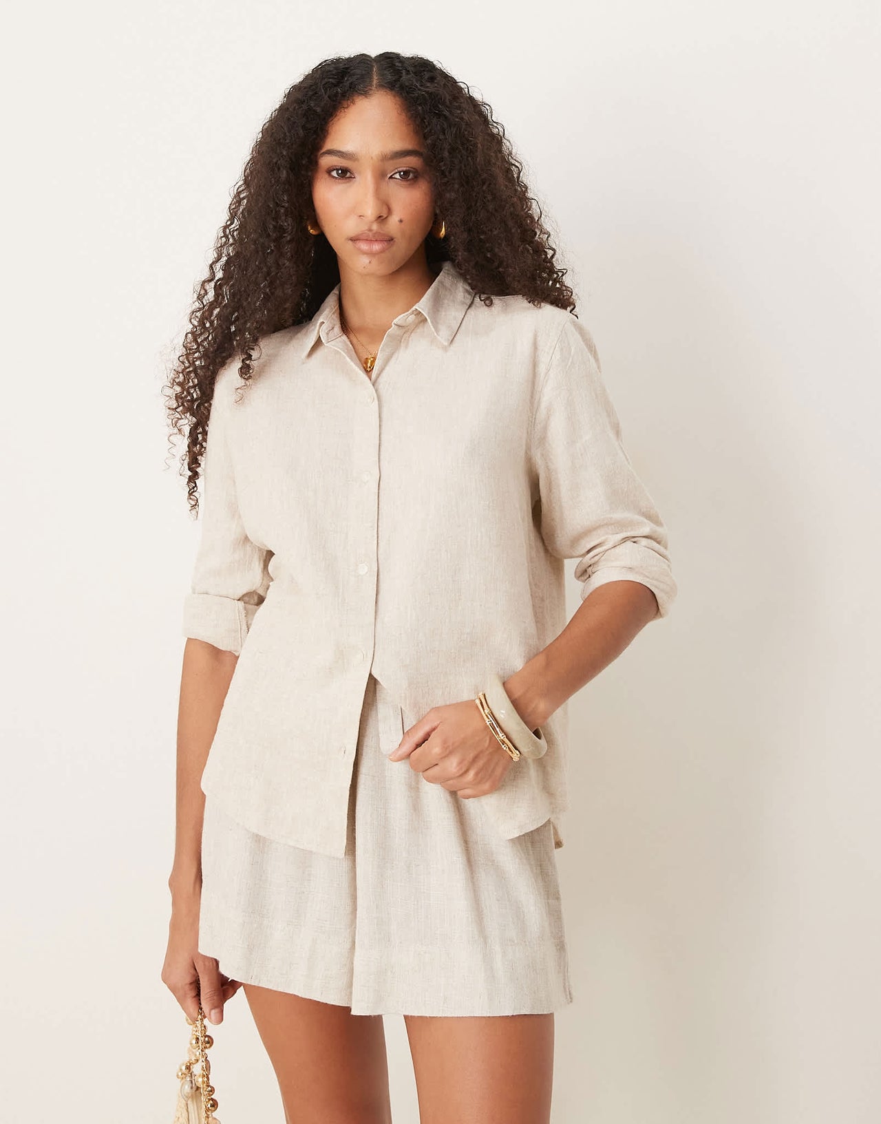 Abercrombie & Fitch long sleeve relaxed linen shirt in grey