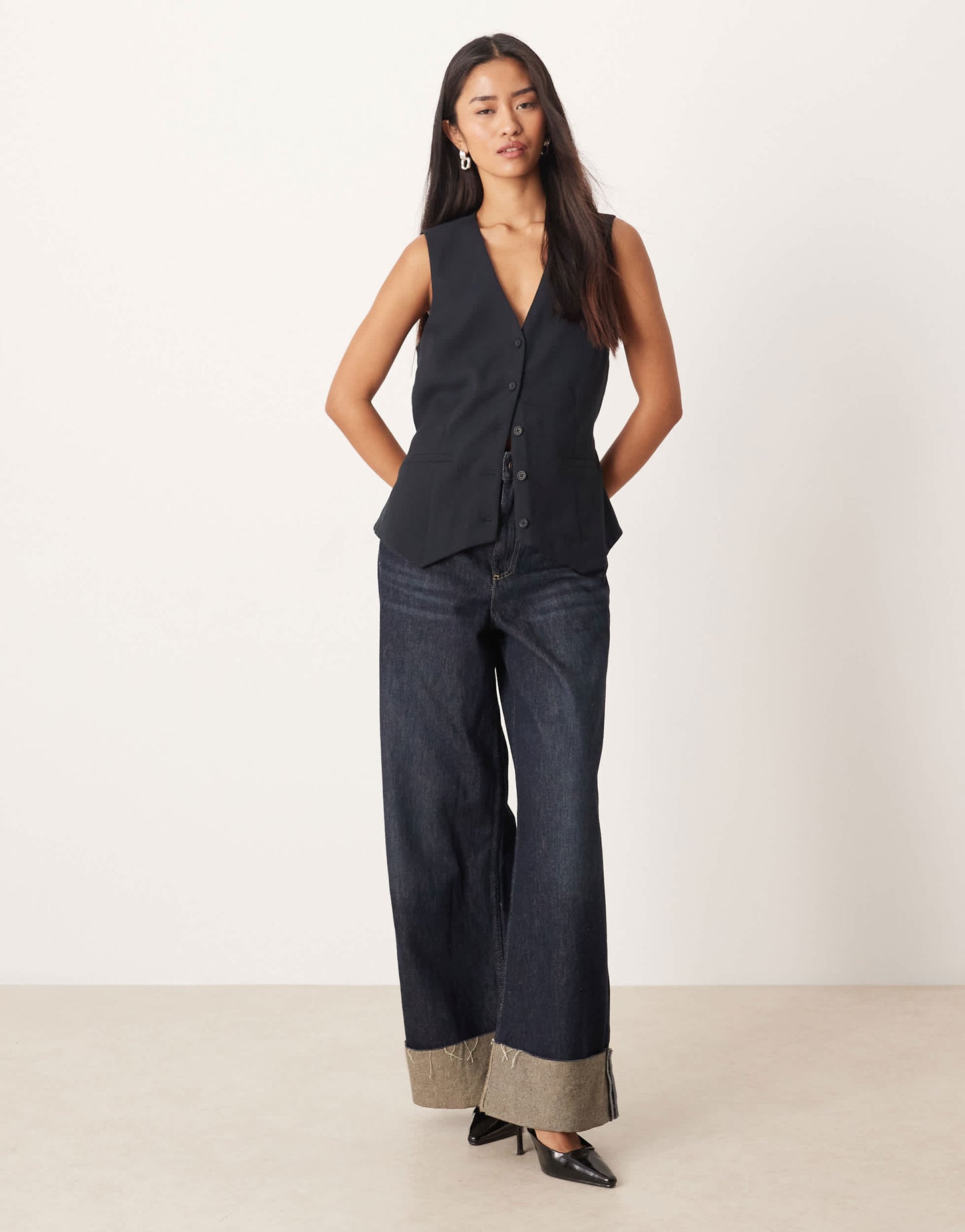 Abercrombie & Fitch low neckline waistcoat in black