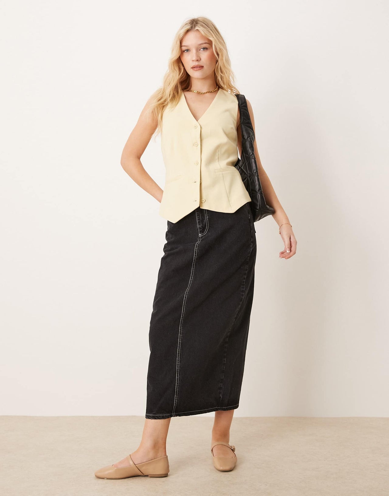 Abercrombie & Fitch low neckline waistcoat in yellow