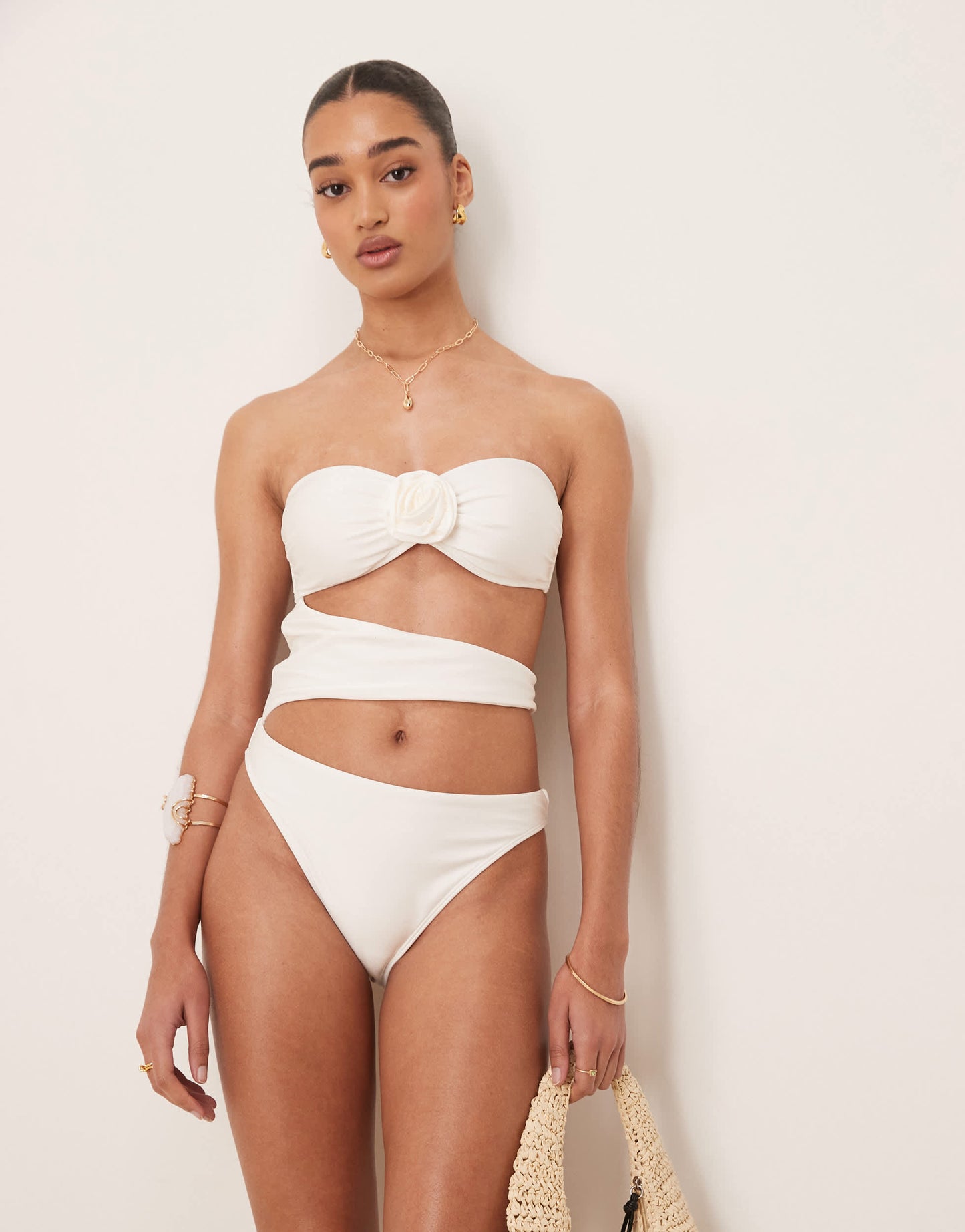 Abercrombie & Fitch cut out side detail swimsuit in white