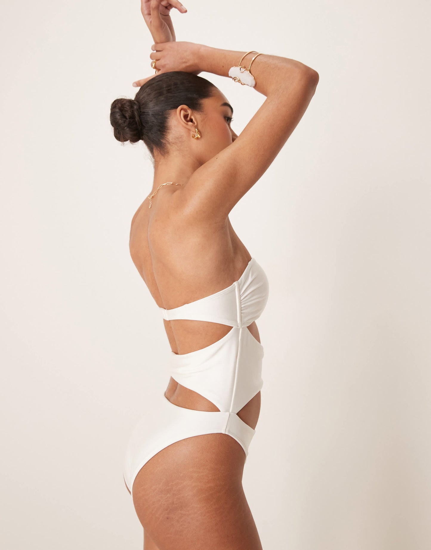 Abercrombie & Fitch cut out side detail swimsuit in white