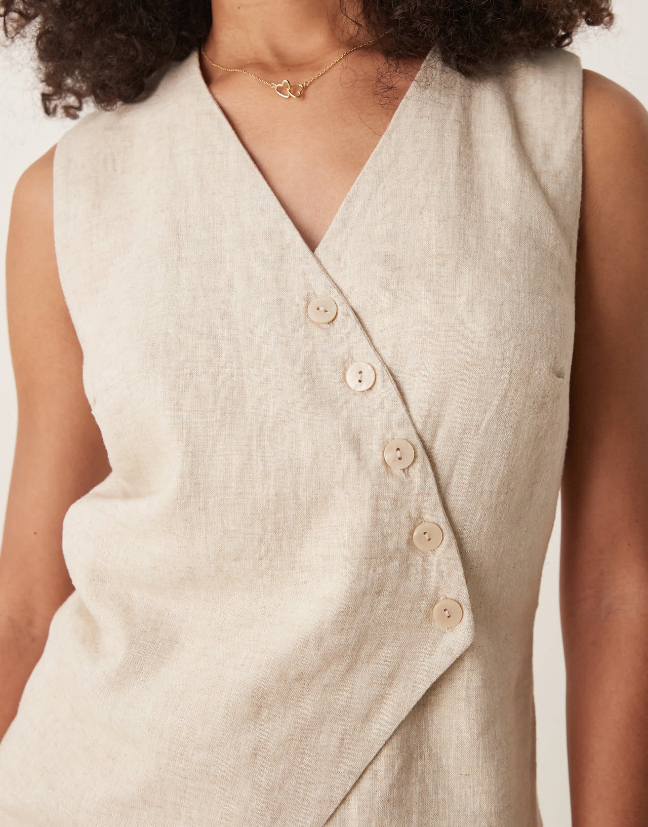Abercrombie & Fitch longline button through linen vest in beige