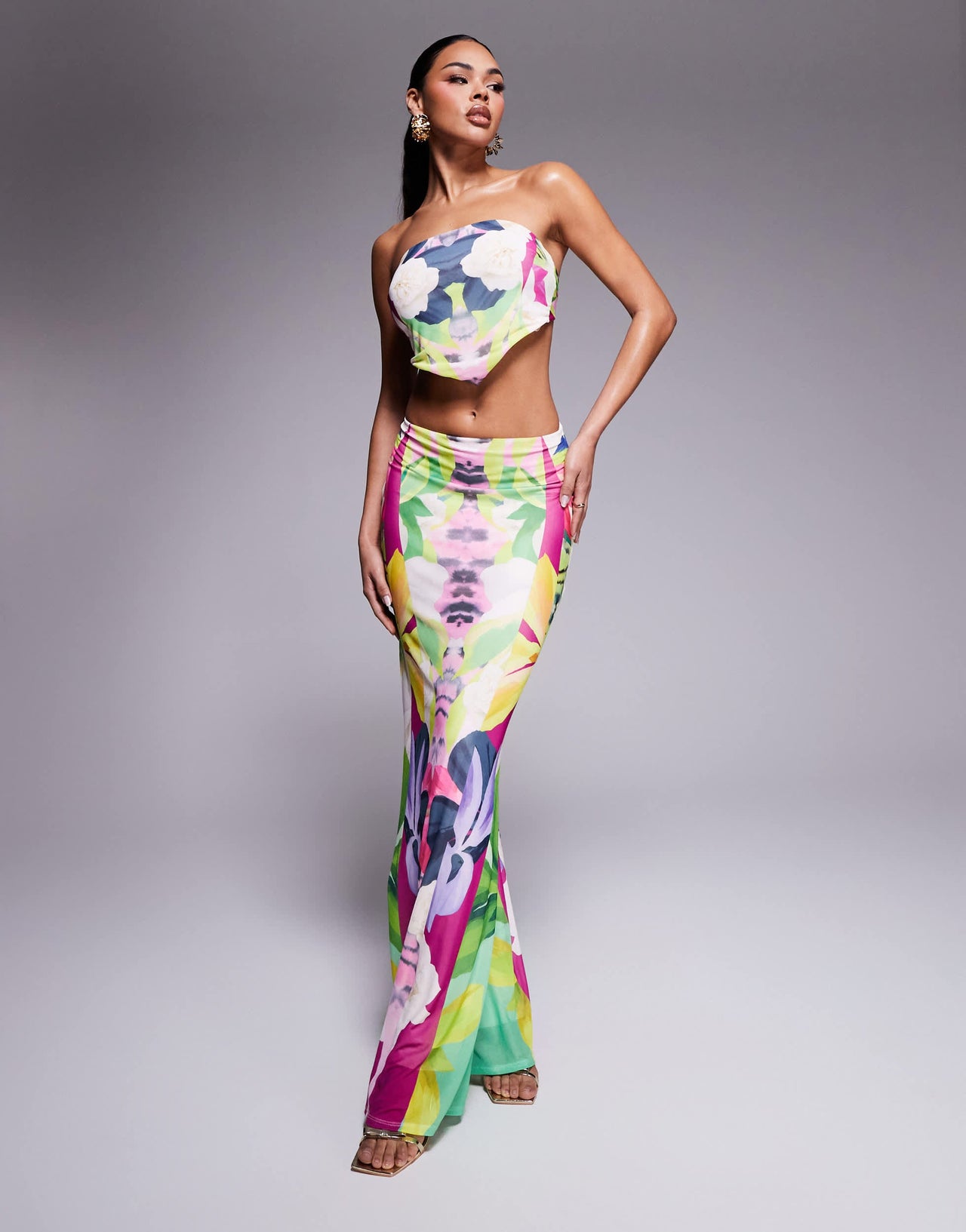 AFRM Delfie bandana mesh crop top co-ord in tropical print