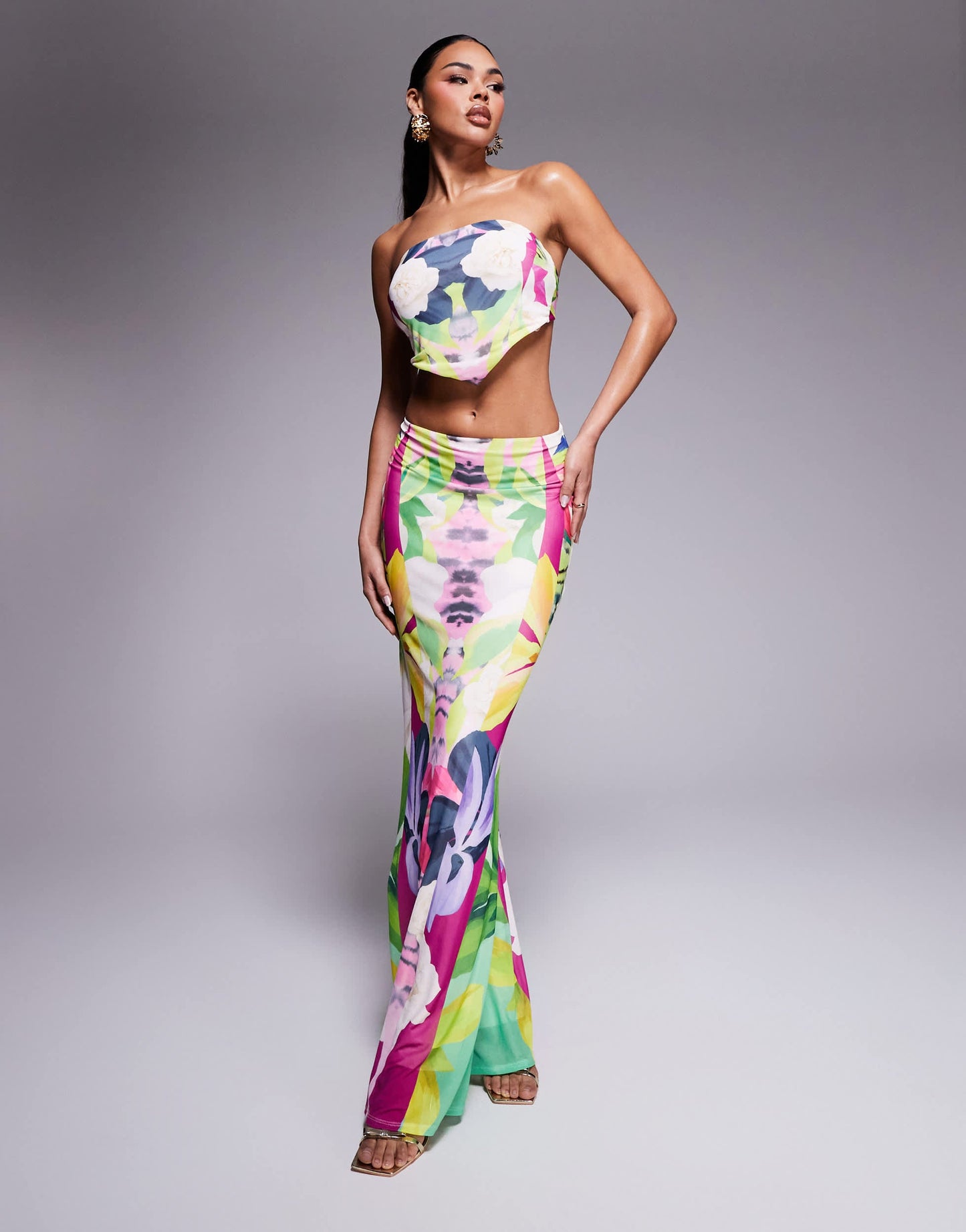 AFRM Delfie bandana mesh crop top co-ord in tropical print