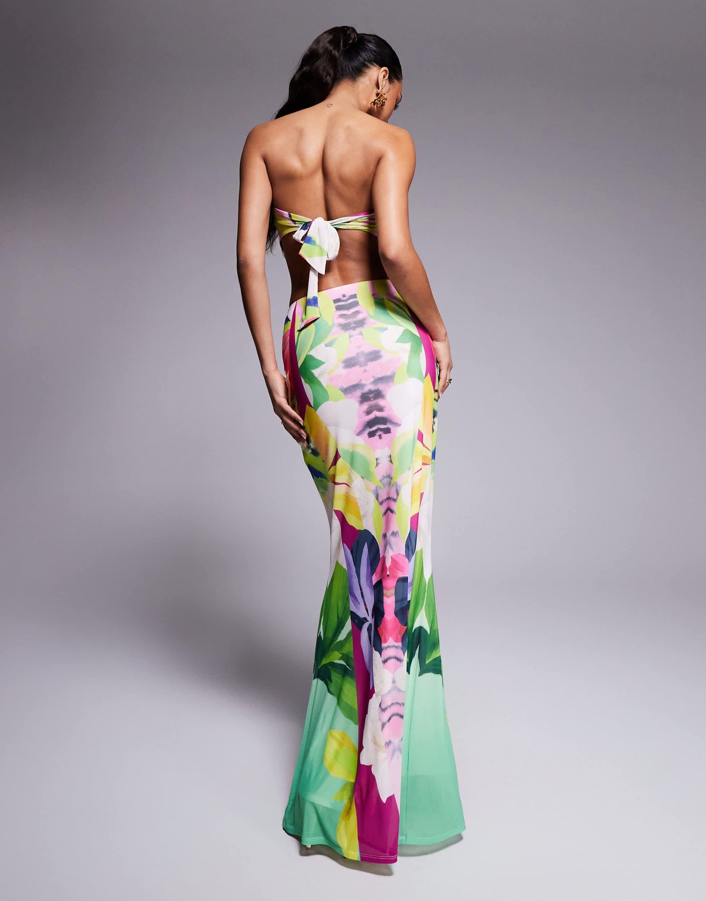AFRM Tegan mesh maxi skirt co-ord in tropical print