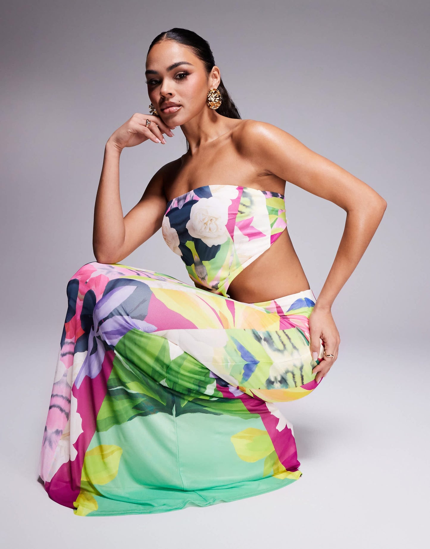 AFRM Tegan mesh maxi skirt co-ord in tropical print