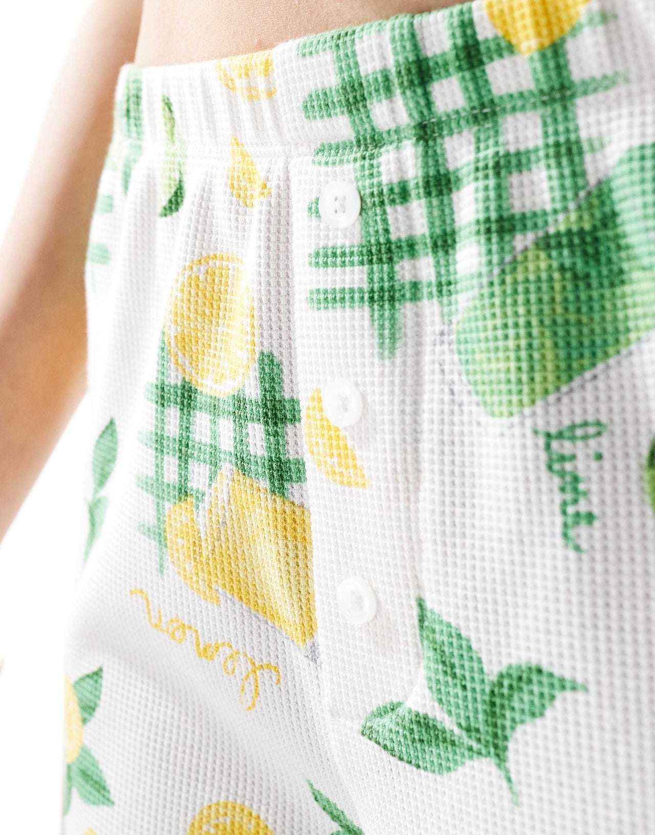 ASOS DESIGN wide leg boxer waffle trouser co-ord in lemon drink print