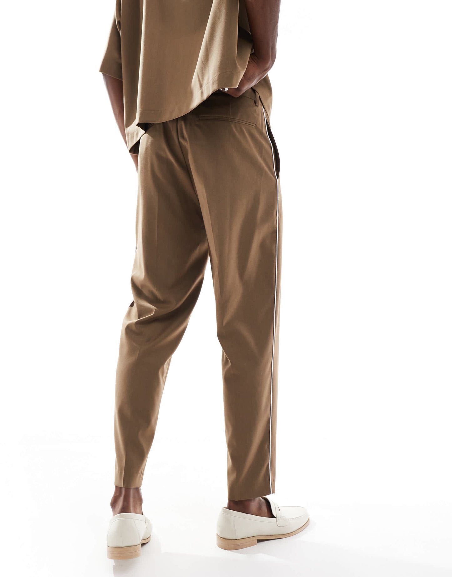 ASOS DESIGN smart tapered trousers with side piping in camel