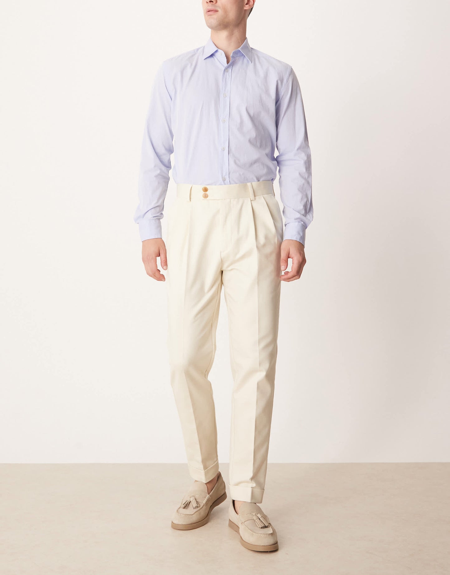 ASOS DESIGN smart tapered trousers with exposed button in beige