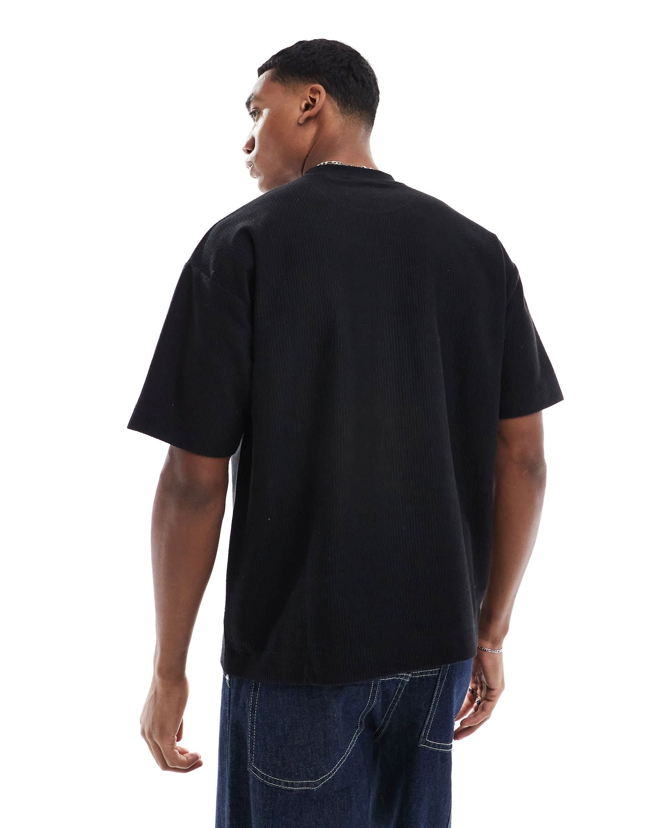 Pull&Bear ribbed boxy t-shirt in black