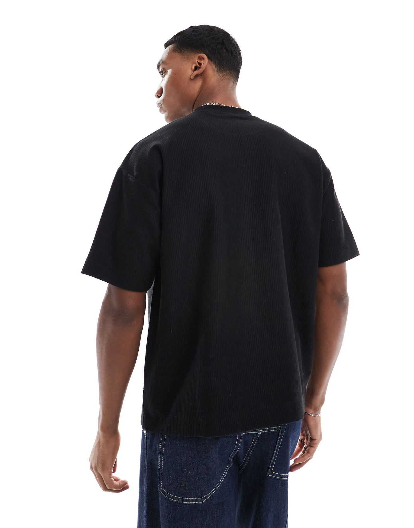 Pull&Bear ribbed boxy t-shirt in black