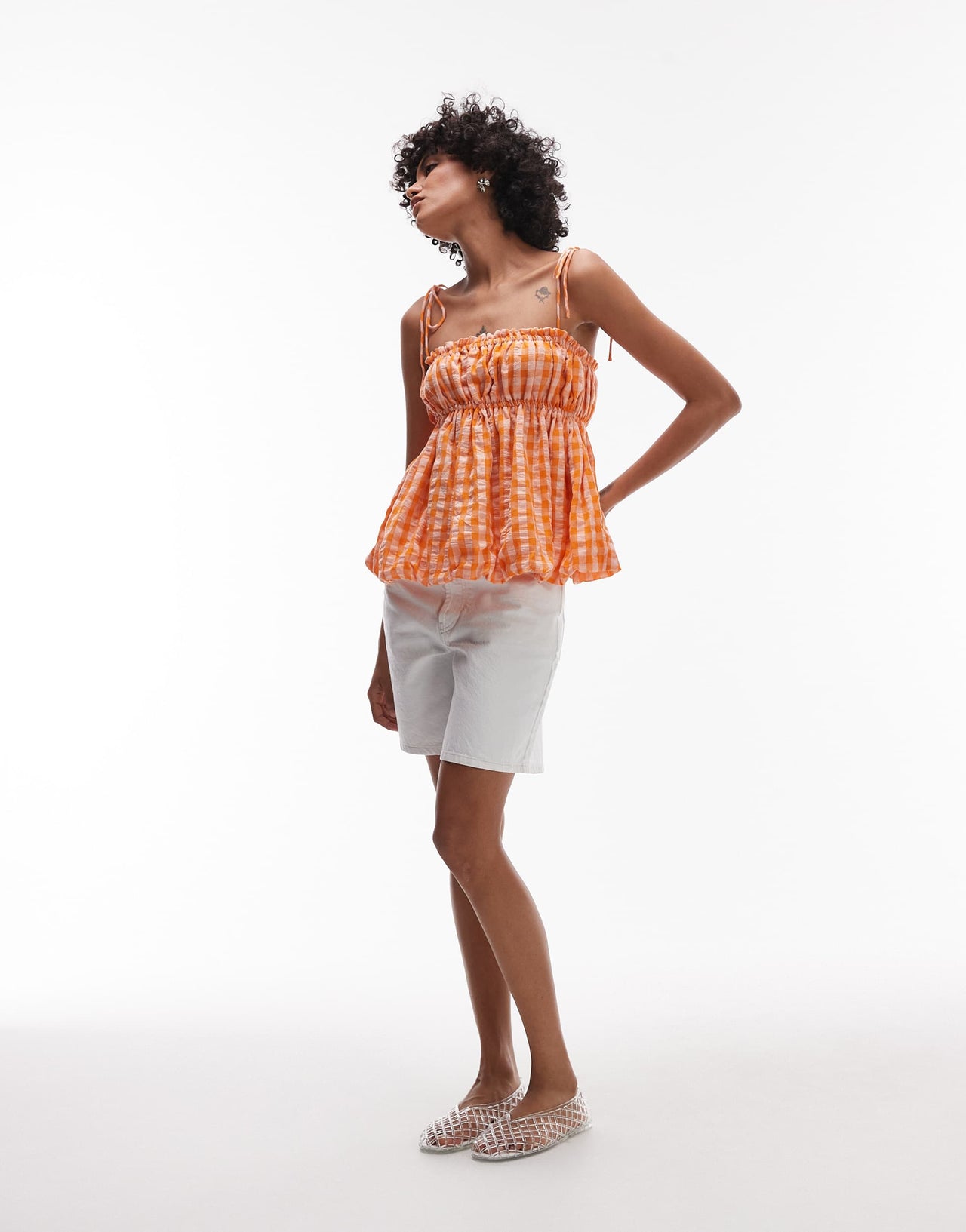 Topshop co ord babydoll cami orange gingham
