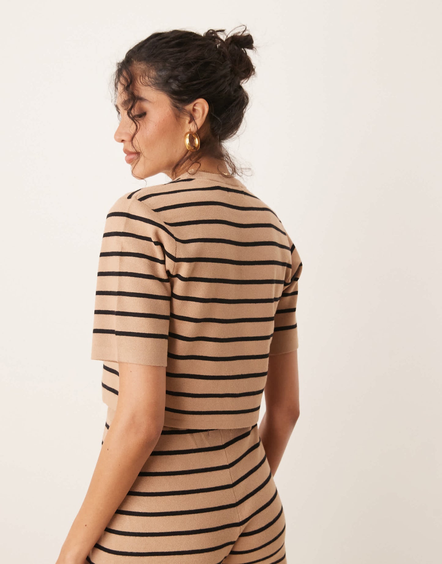 Brave Soul Co-ord short sleeve knitted t-shirt in tan and black stripe