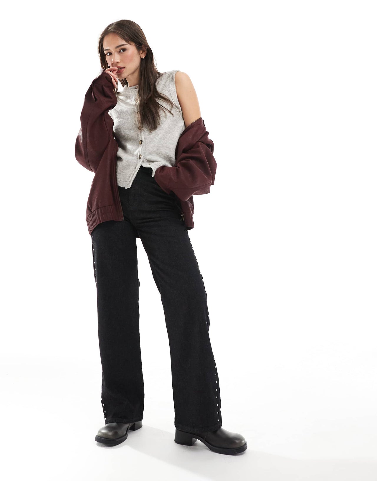 Stradivarius knit cardigan vest in grey
