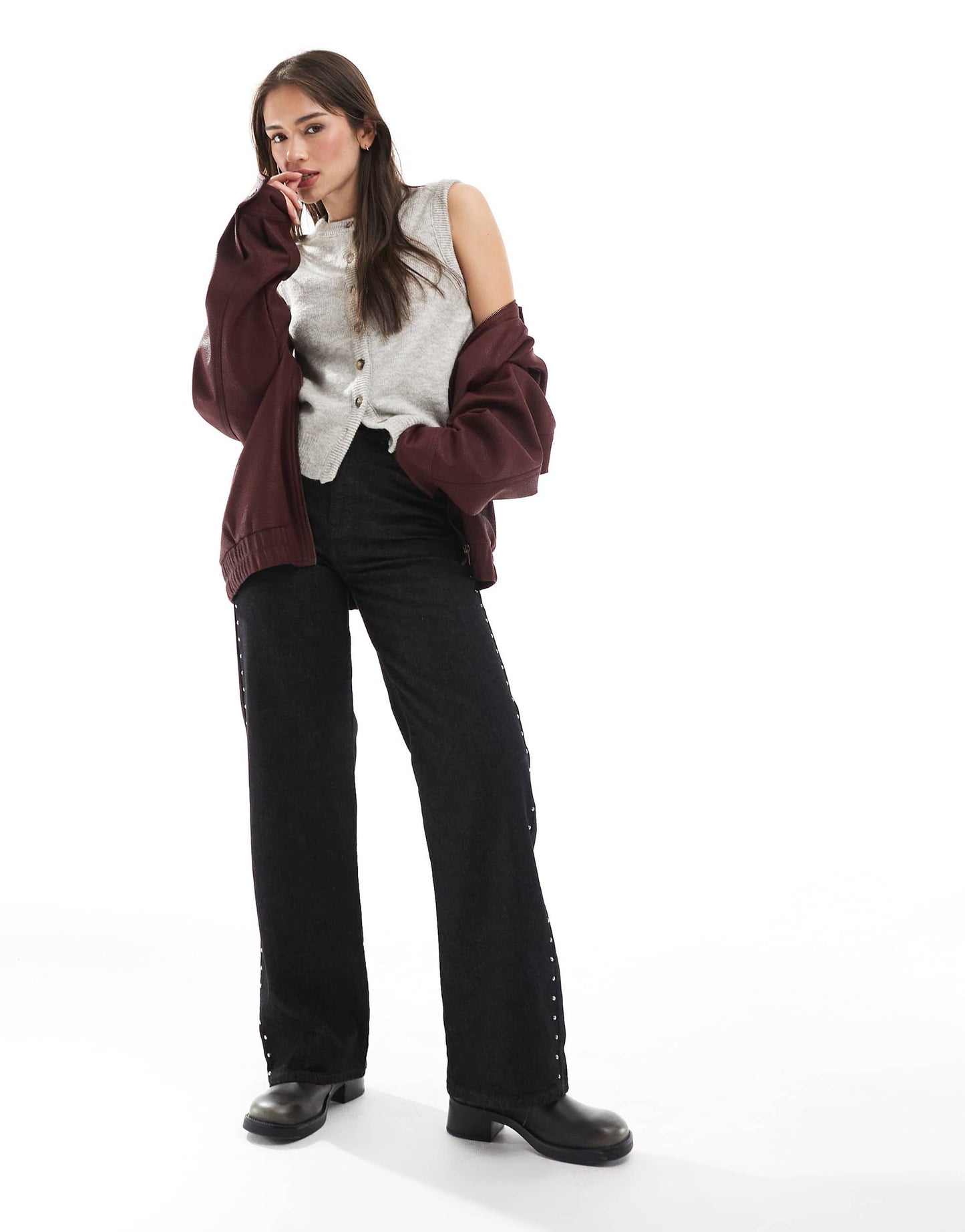 Stradivarius knit cardigan vest in grey