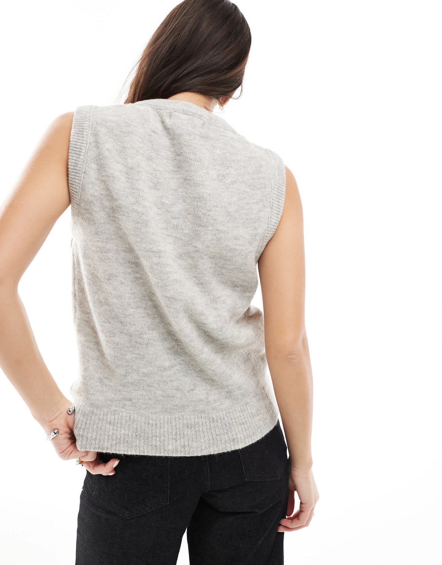 Stradivarius knit cardigan vest in grey