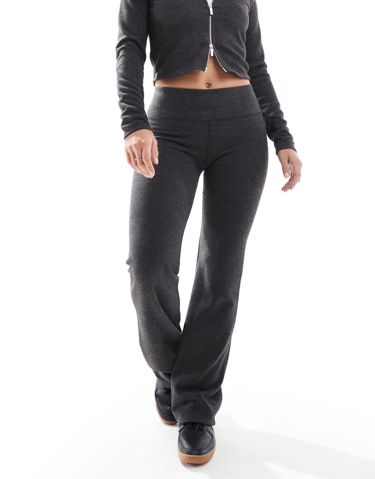 Stradivarius co ord jersey flares in grey
