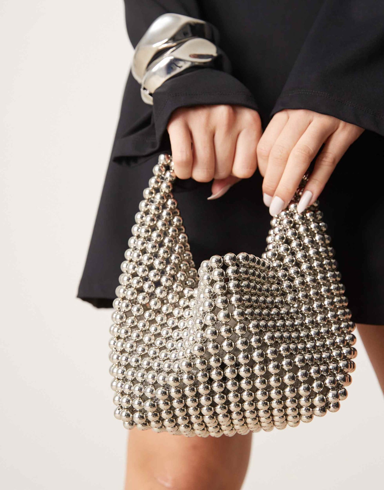 ASOS DESIGN beaded scoop grab bag in silver