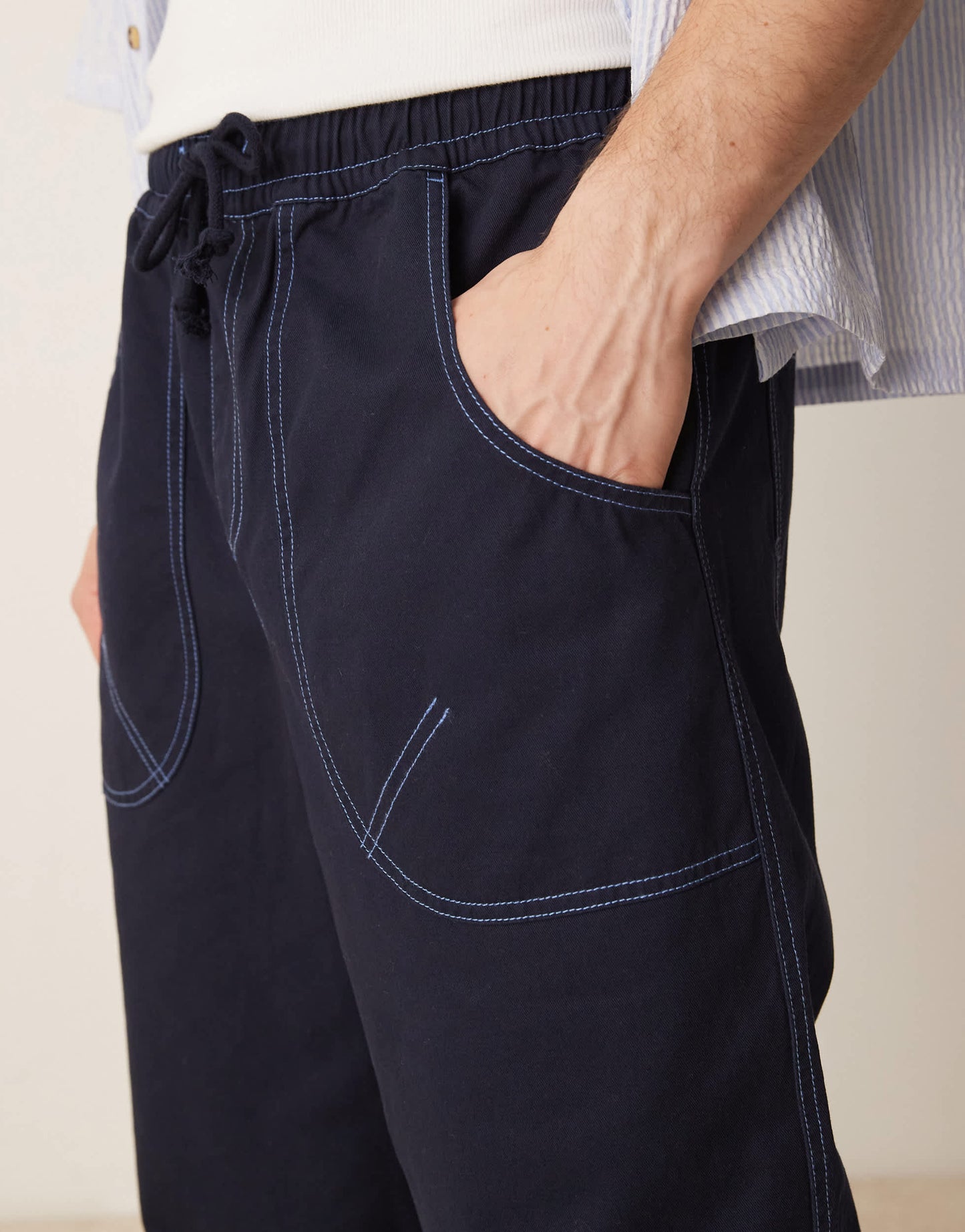 ASOS DESIGN baggy nylon trouser with contrast stitch in navy