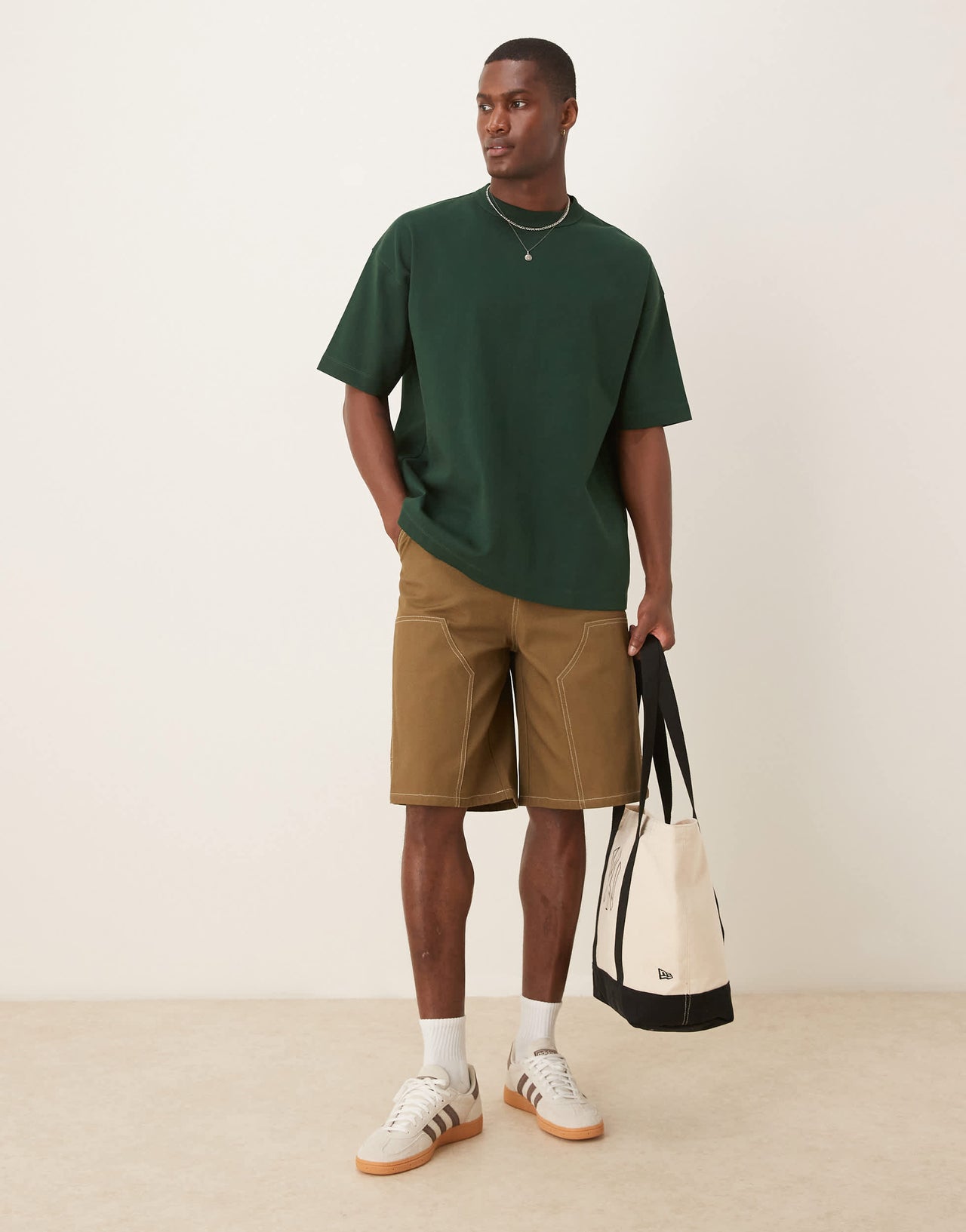 ASOS DESIGN long length shorts with carpenter detailing in brown