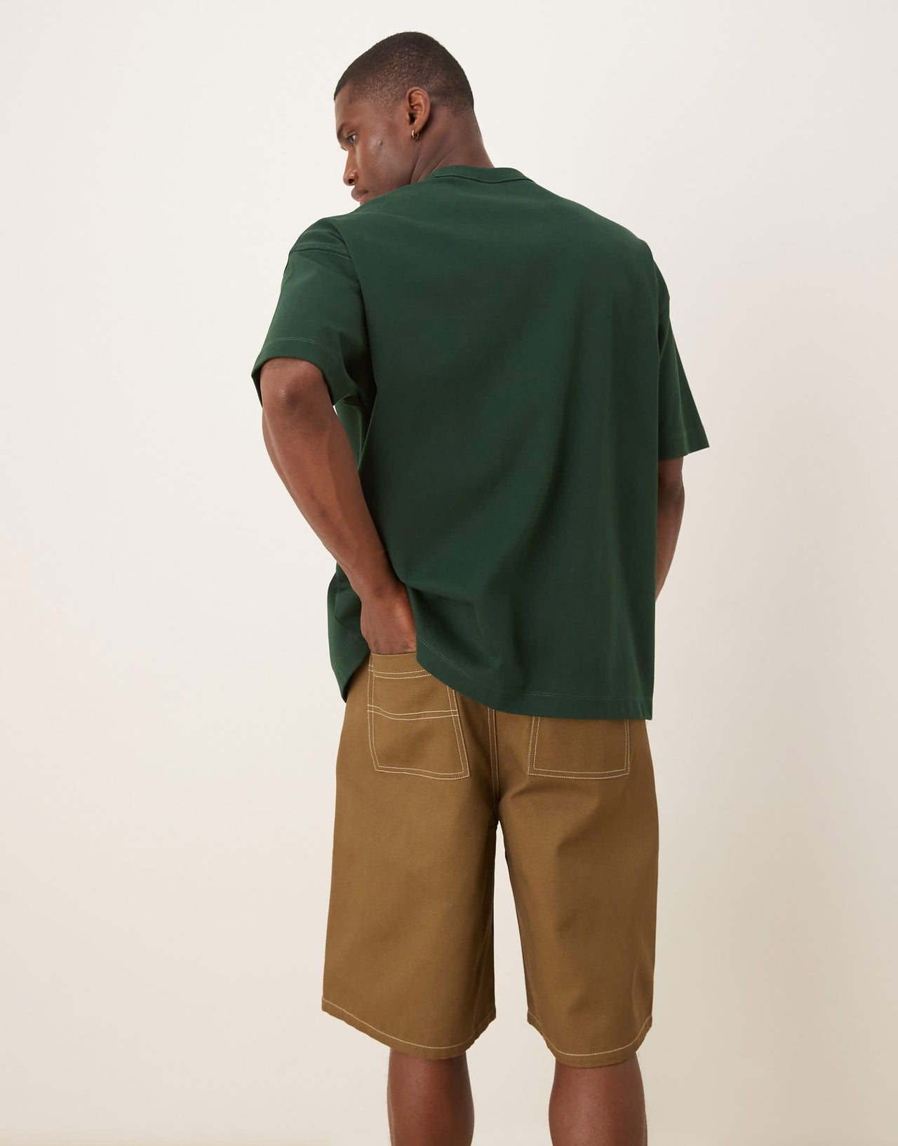 ASOS DESIGN long length shorts with carpenter detailing in brown