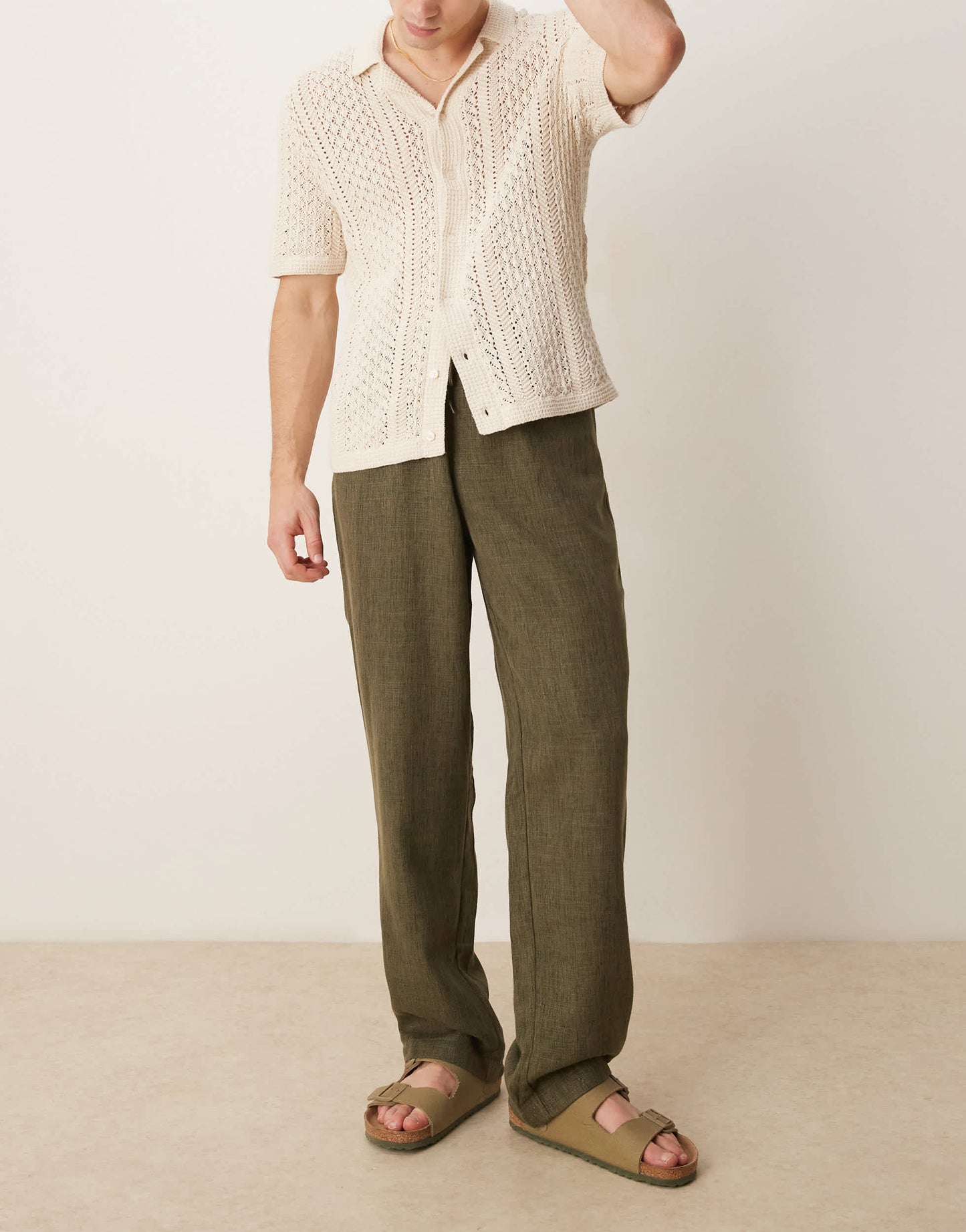 ASOS DESIGN baggy trouser with drawstring in khaki