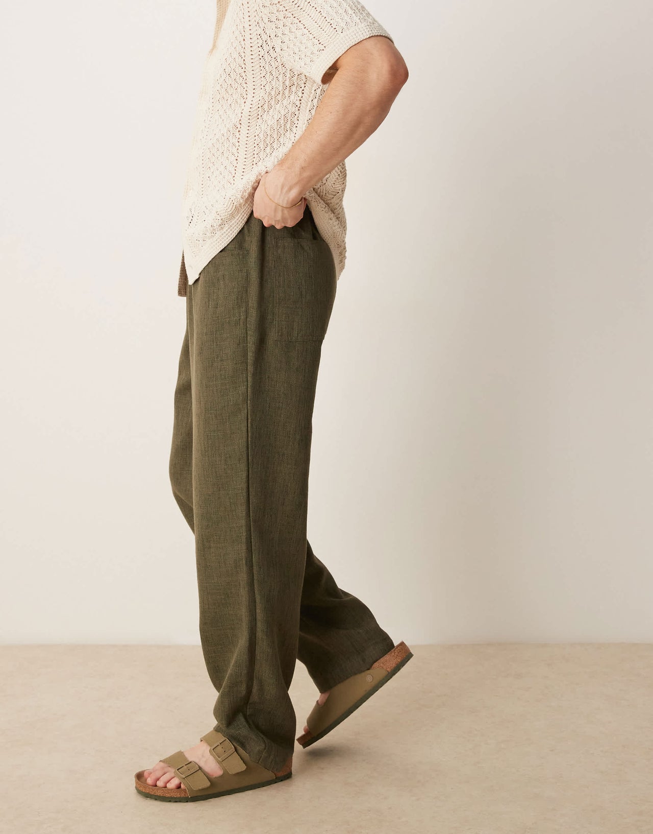 ASOS DESIGN baggy trouser with drawstring in khaki