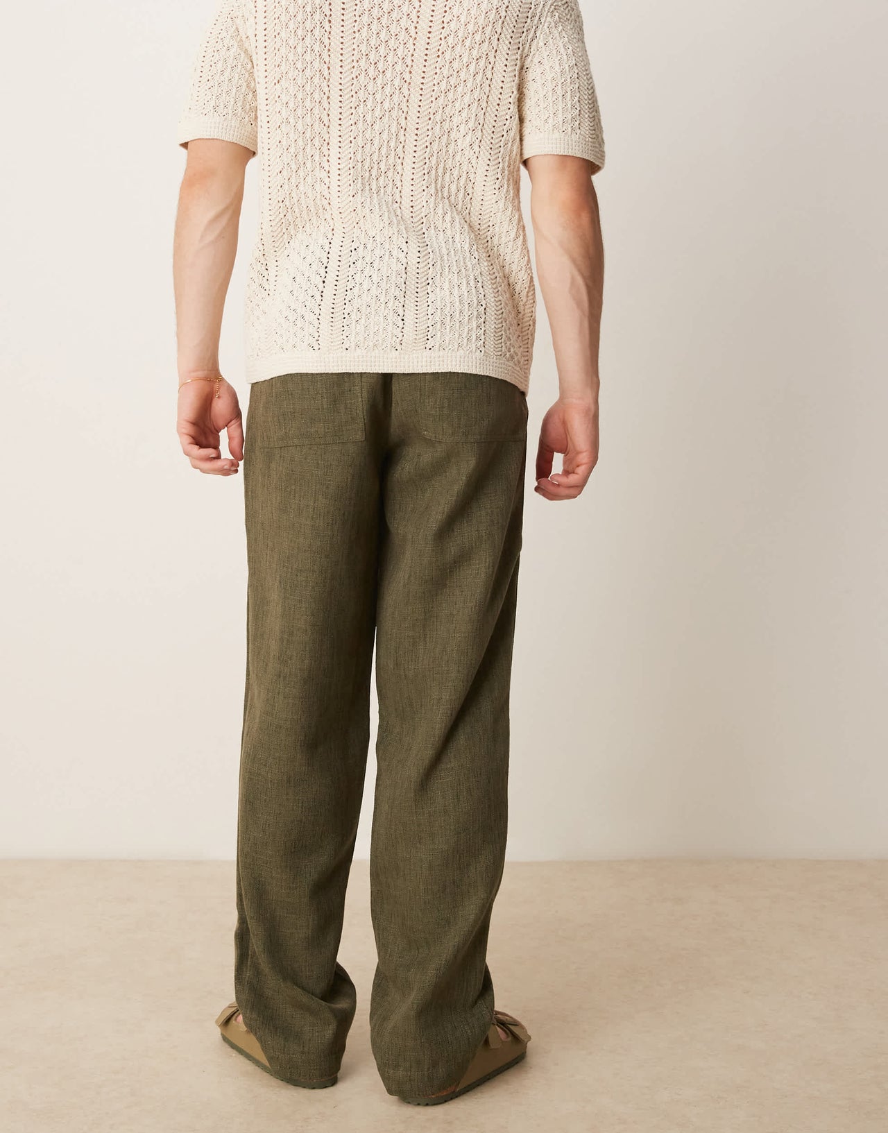 ASOS DESIGN baggy trouser with drawstring in khaki